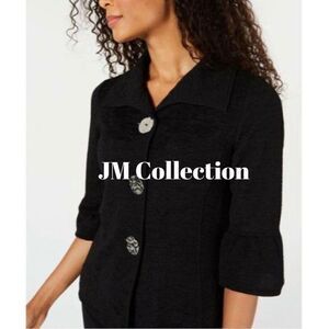 JM Collection Black Women's Textured Bell Sleeve Jacket Blazer Sz L, NWT